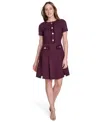 Tommy Hilfiger Women's Round-neck Fringe-trim Dress In Purple