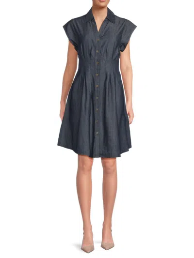 Tommy Hilfiger Women's Ruched Cap-sleeve Denim Minidress In Blue