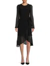 Tommy Hilfiger Womens Chiffon Sleeve Midi Cocktail And Party Dress In Black