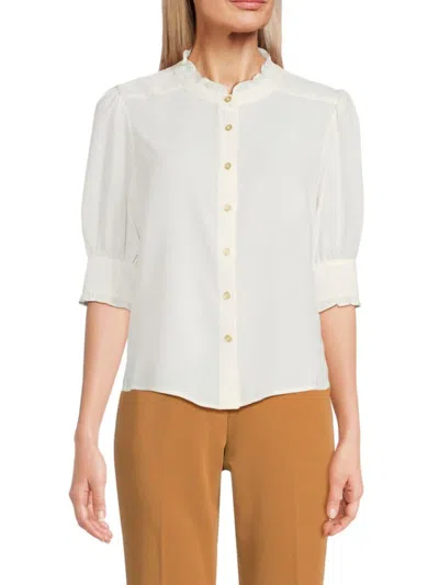 Tommy Hilfiger Women's Ruffle Band Collar Shirt In Eggshell