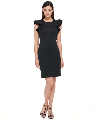 Tommy Hilfiger Women's Ruffle-sleeve Sheath Dress In Black