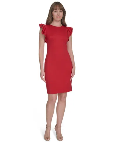 Tommy Hilfiger Women's Ruffle-sleeve Sheath Dress In Red