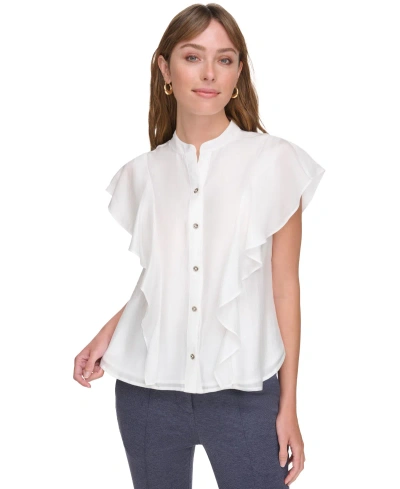 Tommy Hilfiger Women's Ruffle Button Up Blouse In Ivory
