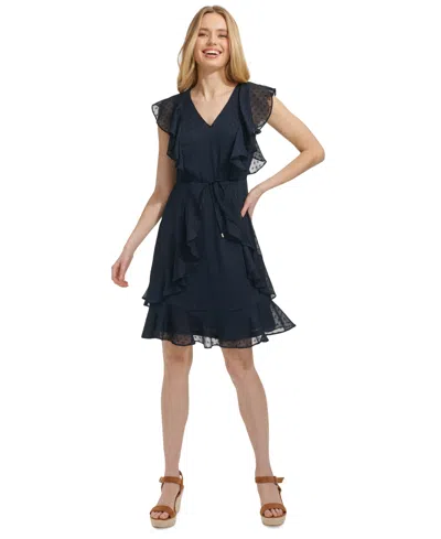 Tommy Hilfiger Women's Ruffled Clip-dot Chiffon Dress