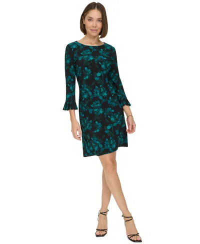Tommy Hilfiger Women's Ruffled-cuff 3/4-sleeve Dress In Cypress Multi