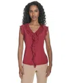 Tommy Hilfiger Women's Ruffled Mixed-media Top In Brown