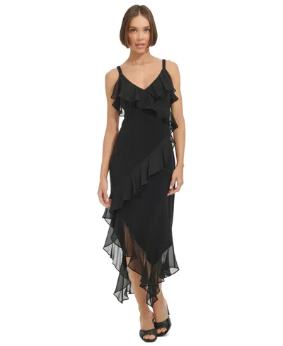 Tommy Hilfiger Women's Ruffled Sleeveless Midi Dress In Black