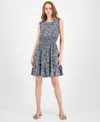 Tommy Hilfiger Women's Ruffled Smocked-waist Floral Dress In Gray