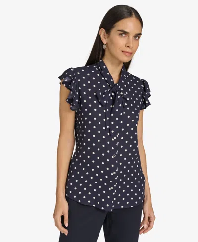 Tommy Hilfiger Women's Ruffle-sleeve Bow Blouse In Blue