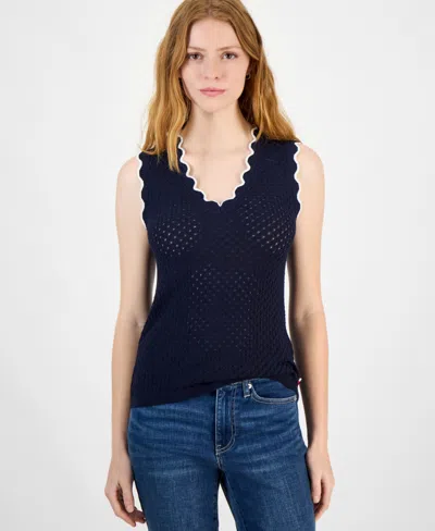 Tommy Hilfiger Women's Scalloped-edge Pointelle Sweater In Sky Captain
