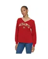 Tommy Hilfiger Women's Scarlet San Francisco 49ers Alice V-neck Pullover Sweatshirt In Red