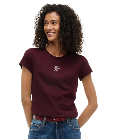Tommy Hilfiger Women's Script Logo Crewneck Short-sleeve T-shirt In Deep Burgundy