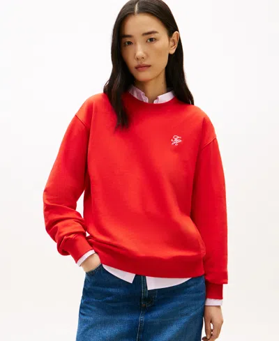 Tommy Hilfiger Women's Script Logo Crewneck Sweatshirt In Red