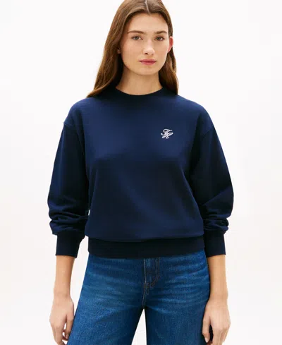 Tommy Hilfiger Women's Script Logo Crewneck Sweatshirt In Blue