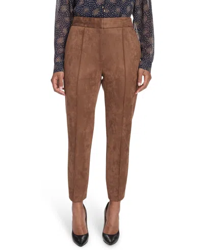 Tommy Hilfiger Women's Scuba Suede High-rise Ankle Pants In Brown
