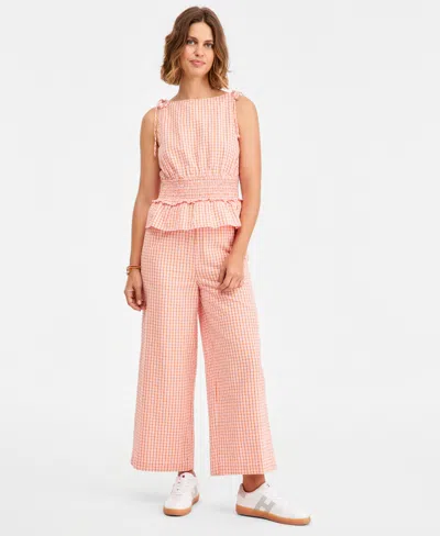 Tommy Hilfiger Women's Seersucker Straight Cotton Pants In Pink