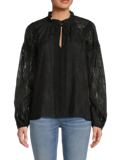 Tommy Hilfiger Women's Semi Sheer Shimmer Blouse In Black