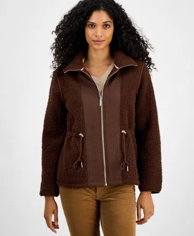Tommy Hilfiger Women's Sherpa Zip-front Long-sleeve Jacket In Brown