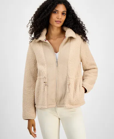 Tommy Hilfiger Women's Sherpa Zip-front Long-sleeve Jacket In Neutral
