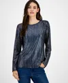 Tommy Hilfiger Women's Shine Ribbed Knit Long-sleeve Top In Blue