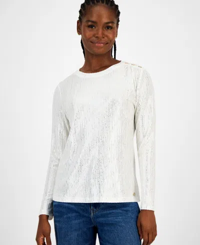 Tommy Hilfiger Women's Shine Ribbed Knit Long-sleeve Top In White