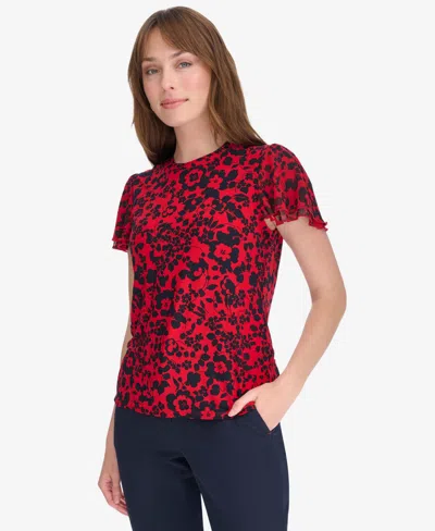 Tommy Hilfiger Women's Short Sleeve Blouse With Butterfly Sleeves In Scarlet,midnight