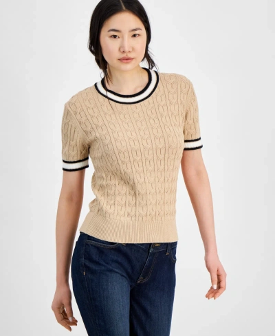 Tommy Hilfiger Women's Short-sleeve Cable-knit Sweater In Beige