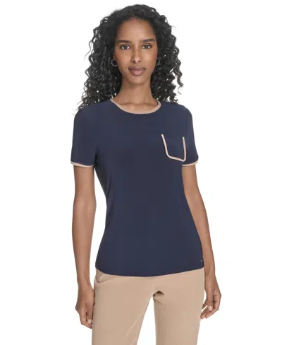 Tommy Hilfiger Women's Short-sleeve Crewneck Pocket Tee In Blue