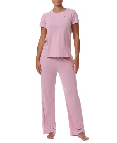 Tommy Hilfiger Women's 2-pc. Short-sleeve Ribbed Pajamas Set In Breezy Orchid