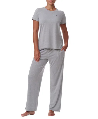 Tommy Hilfiger Women's Short-sleeve Crewneck Sleep Tee In Heather Grey
