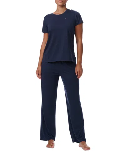 Tommy Hilfiger Women's Short-sleeve Crewneck Sleep Tee In Sky Captain