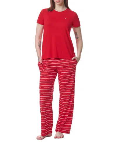 Tommy Hilfiger Women's Short-sleeve Crewneck Sleep Tee In Tango Red