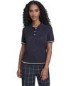 Tommy Hilfiger Women's Short Sleeve Pointelle Polo Sweater In Blue