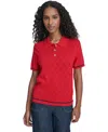 Tommy Hilfiger Women's Short Sleeve Pointelle Polo Sweater In Red