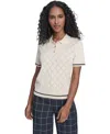 Tommy Hilfiger Women's Short Sleeve Pointelle Polo Sweater In White