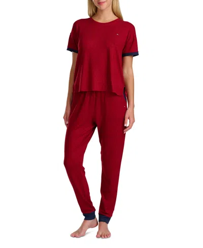 Tommy Hilfiger Women's Short Sleeve T-shirt And Jogger Set In Red