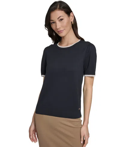 Tommy Hilfiger Women's Short-sleeve Tipped Sweater In Black