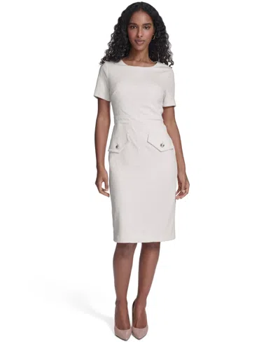 Tommy Hilfiger Women's Short-sleeve Wicker Weave Shift Dress In White