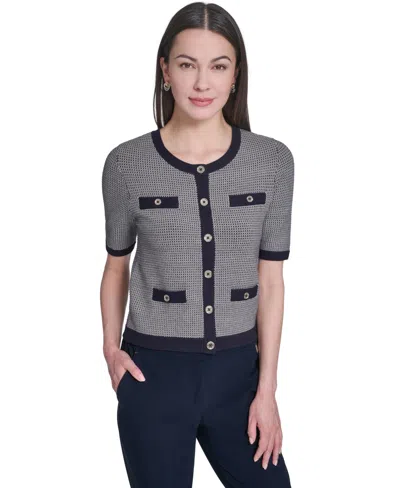 Tommy Hilfiger Women's Short-sleeve Crewneck Sweater In Midnight,whitecap