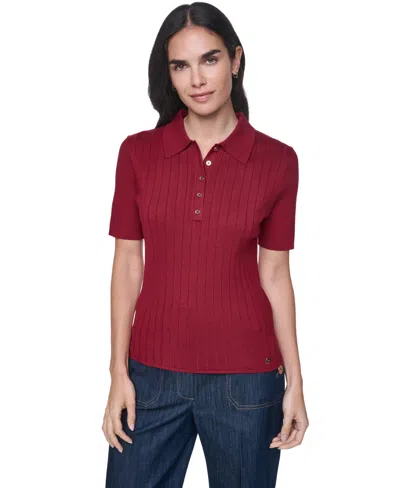 Tommy Hilfiger Women's Short-sleeve Polo Sweater In Red