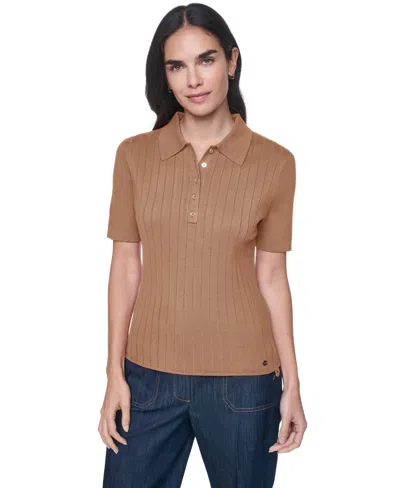 Tommy Hilfiger Women's Short-sleeve Polo Sweater In Brown