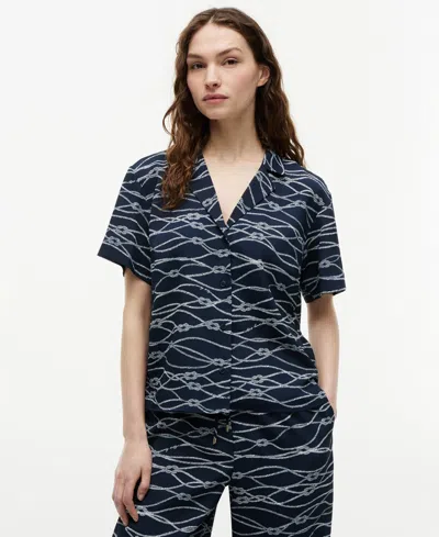 Tommy Hilfiger Women's Short-sleeve Polyester Shirt In Blue