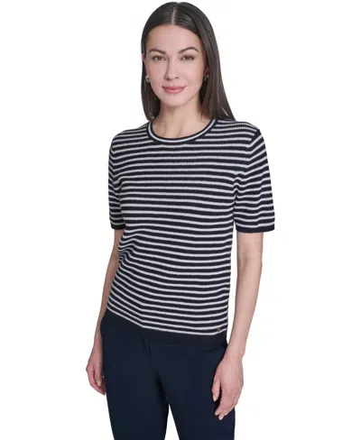 Tommy Hilfiger Women's Short-sleeve Striped Sweater In Black