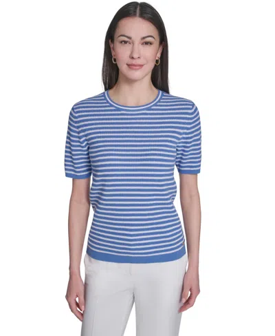 Tommy Hilfiger Women's Short-sleeve Striped Sweater In Blue