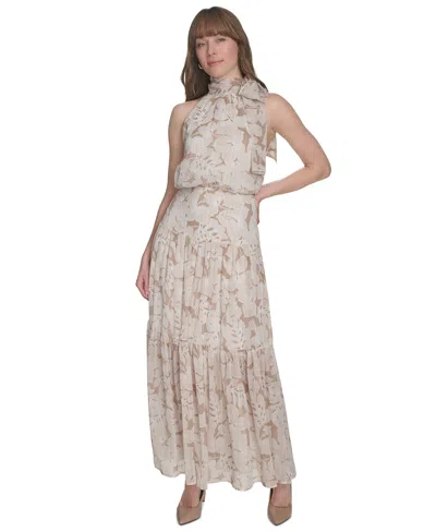 Tommy Hilfiger Women's Side-tie Halter Tiered Maxi Dress In Multi