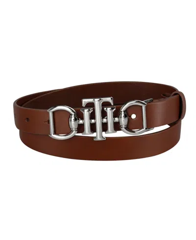 Tommy Hilfiger Women's Skinny Double Ended Horsebit Buckle Dress Casual Belt In Cognac