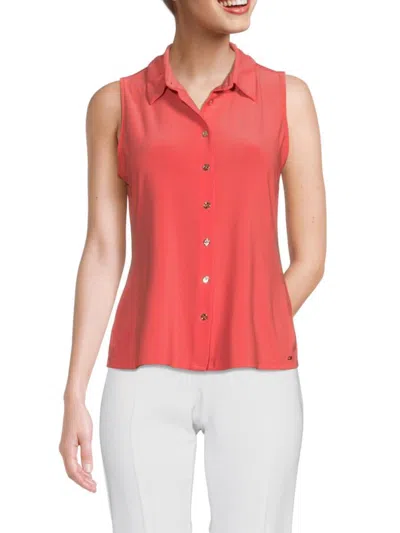 Tommy Hilfiger Women's Sleeveless Button Down Shirt In Coral