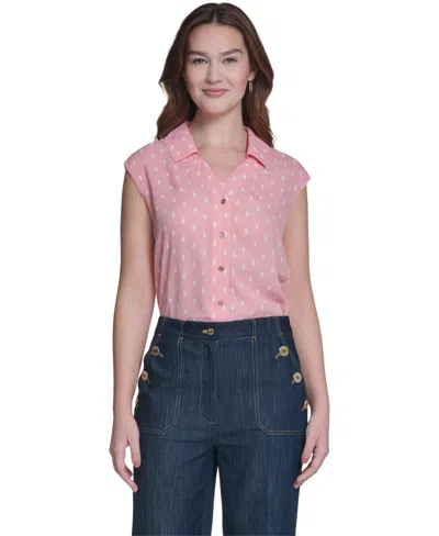 Tommy Hilfiger Women's Sleeveless Dot Collared Blouse In Pink