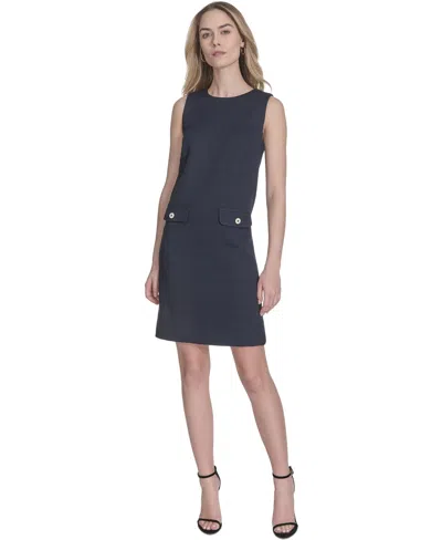 Tommy Hilfiger Women's Sleeveless Flap-pocket Shift Dress In Sky Captain