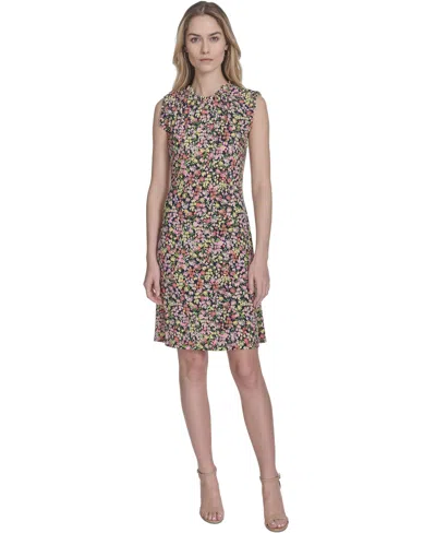 Tommy Hilfiger Women's Sleeveless Floral-print Shift Dress In Sky Captain,sherbet